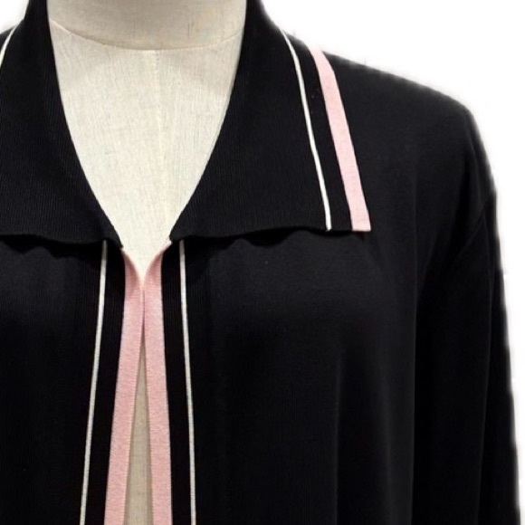 MISOOK Open Front Black Cardigan with Pink Stripes 1X - Picture 3 of 6